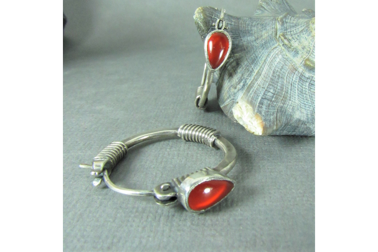 Argentium Sterling Silver And Carnelian Hoop Earrings