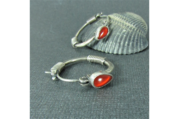 Argentium Sterling Silver And Carnelian Hoop Earrings