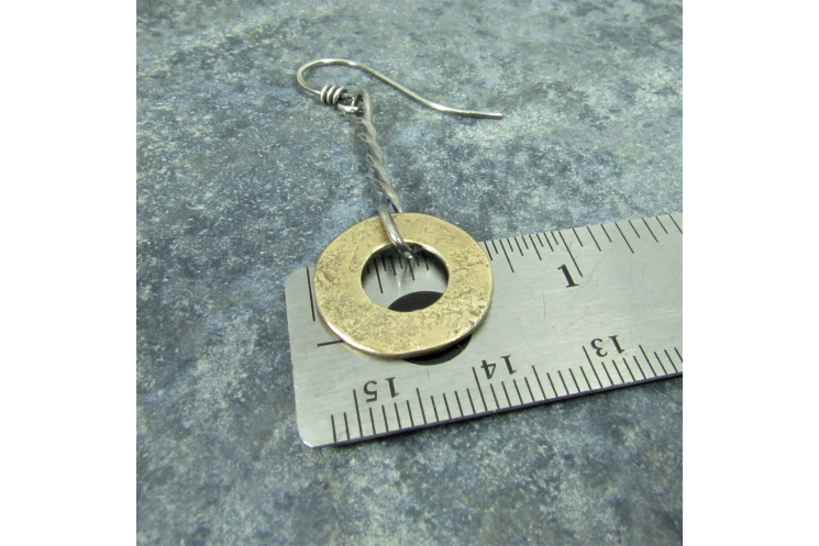 Bronze Disk Earrings With Argentium Sterling Silver, Mixed Metal Earrings