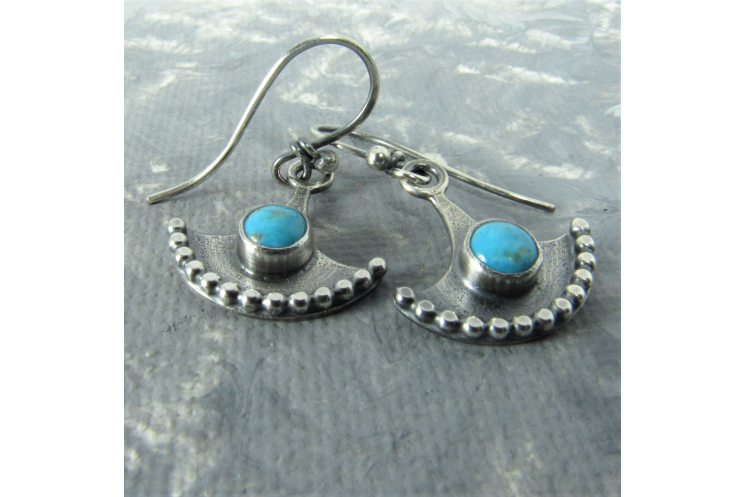 Small Turquoise Earrings In Argentium Sterling Silver, Bali Influence, Tribal St