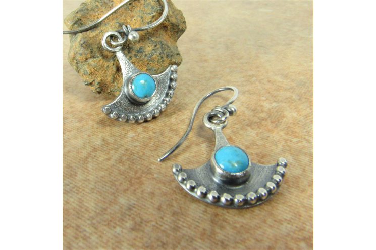 Small Turquoise Earrings In Argentium Sterling Silver, Bali Influence, Tribal St