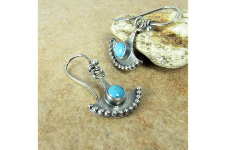 Small Turquoise Earrings In Argentium Sterling Silver, Bali Influence, Tribal St