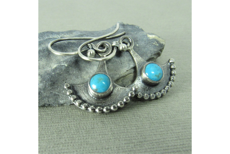 Small Turquoise Earrings In Argentium Sterling Silver, Bali Influence, Tribal St