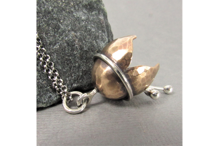 Bronze And Silver Bell Flower Necklace