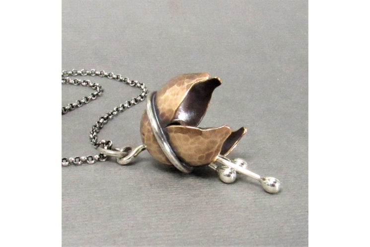 Bronze And Silver Bell Flower Necklace
