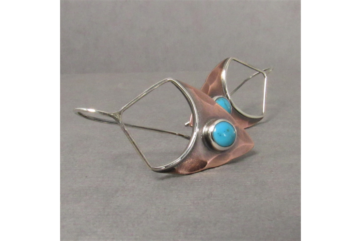 Rustic Silver And Copper Turquoise Pixie Shield Earrings