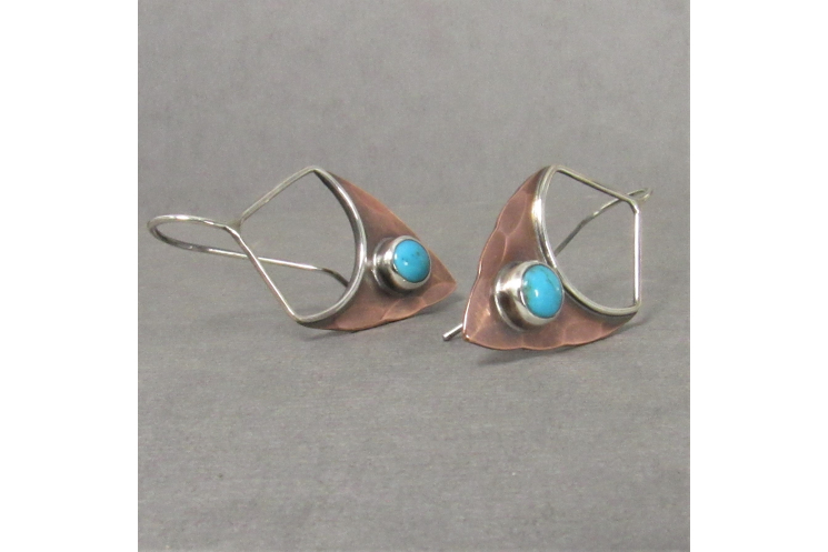 Rustic Silver And Copper Turquoise Pixie Shield Earrings