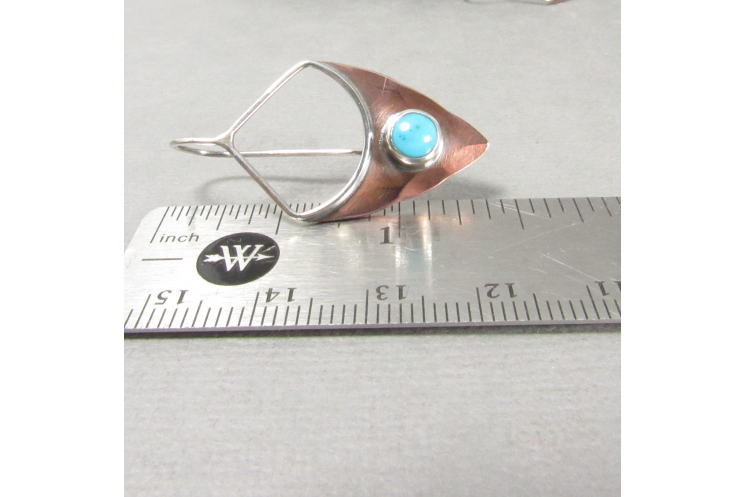 Rustic Silver And Copper Turquoise Pixie Shield Earrings