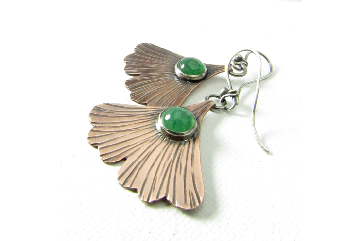 Copper And Green Adventurine Ginkgo Leaf Earrings