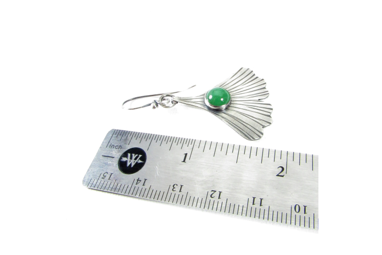 Contemporary Sterling Silver Ginkgo Leaf Earrings Set With Green Adventurine