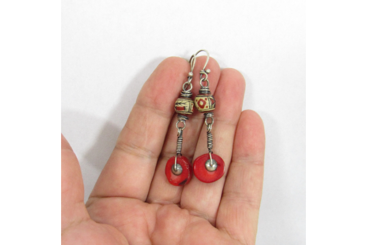 Red Coral And Peruvian Bead Earrings