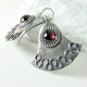 Argentium Sterling Silver Egyptian Lotus Earrings With Large Deep Red Garnets