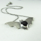 Argentium Sterling Silver Bat Pendant Necklace With Black Onyx