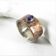 Size 6 Fine Silver Lined Hammered Copper Ring With Amethyst
