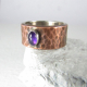 Size 6 Fine Silver Lined Hammered Copper Ring With Amethyst
