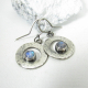 Small Hammered Sterling Silver Moonstone Circle Earrings