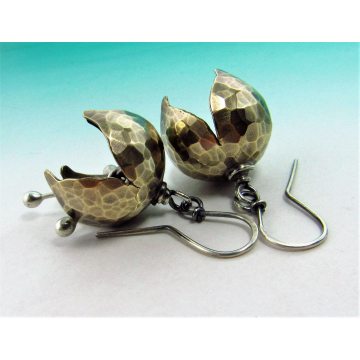Mixed Metal, Nugold And Sterling Silver Tinkling Bell Flower Earrings - Image 1