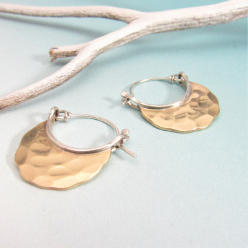 Small Rustic Sterling Silver And Hammered Bronze Hoop Earrings