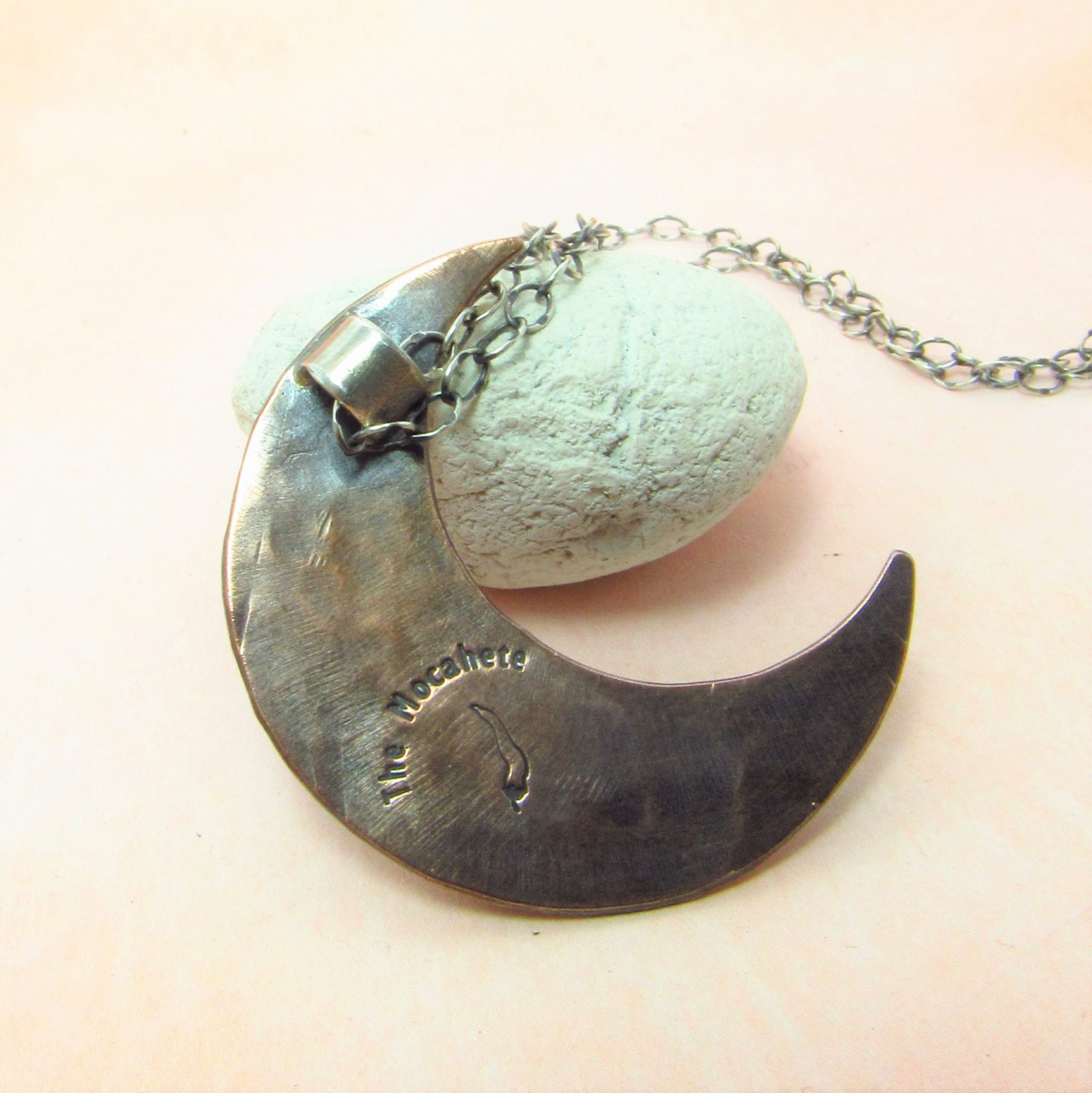 Moon Pendant Necklace Rainbow Moonstone And Copper Rustic Copper Sterling Silver And Rainbow Moonstone Crescent Moon Necklace 5