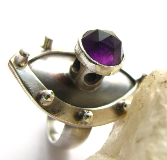 Amethyst And Sterling Silver Statement Ring