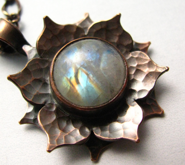 Copper And Moonstone Lotus Necklace