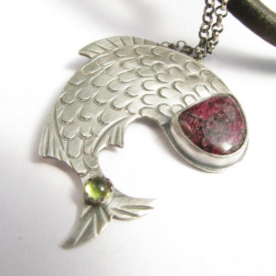 Pisces Necklace, Peridot, Eudialyte And Argentium Sterling Silver