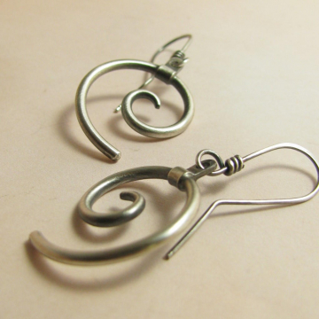 Sterling Silver Spiral Earrings, Contemporary Metalsmith Jewelry