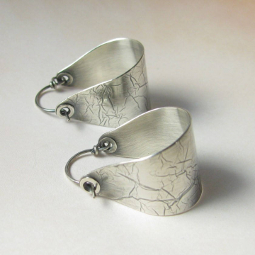Contemporary Large Argentium Sterling Silver Saddle Hoop Earrings, Silversmith Jewelry