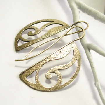 Solid Bronze Art Nouveau Earrings, Contemporary Metalsmith Jewelry By Mocahete