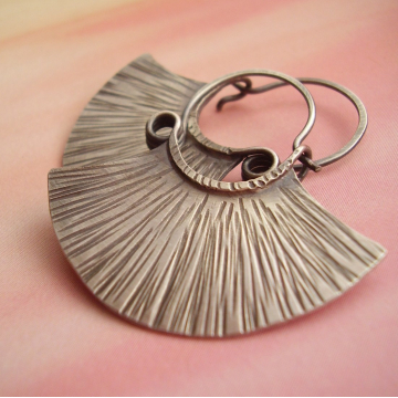 Argentium Sterling Silver Hoop Earrings, Tribal Inspired Contemporary Fan Earrings