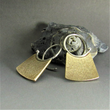 Modern Sterling Silver And Bronze Earrings, Open Mixed Metal Hoops, Unisex Jewelry