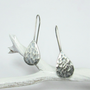 Argentium Sterling Silver Hammered Tear Drop Earrings, Modern Minimalist Jewelry