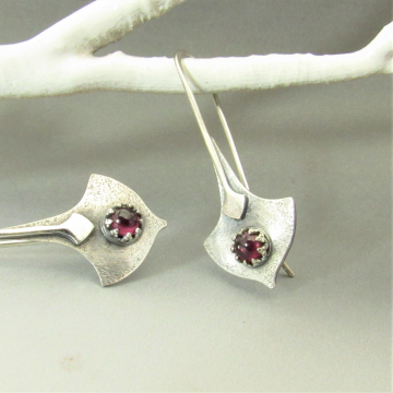 Garnet Earrings, Small Bohemian Style, Deep Red Gemstone, January Birthstone, Modern Metalsmith Jewelry