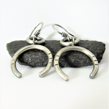 Argentium Silver Double Circle Earrings With Tribal Influence, Contemporary Design