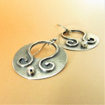 Argentium Sterling Silver Gypsy Earrings, Boho Dangle Hoops, Handcrafted Contemporary Artisan Metalsmith Jewelry By Mocahete