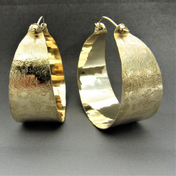 Large Textured Bronze And Gold Fill Hoop Earrings, Statement Hoops