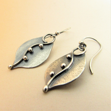 Argentium Silver Petal Earrings, Organic Floral Theme Jewelry