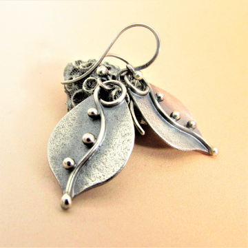 Argentium Silver Petal Earrings, Organic Floral Theme Jewelry
