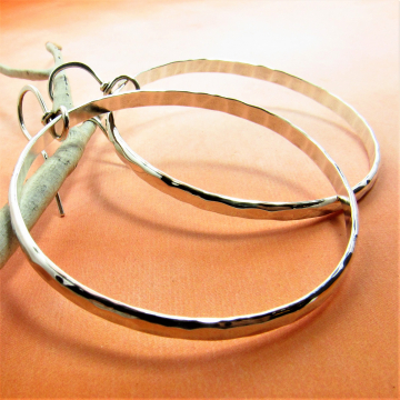 Large Hammered Argentium Sterling Silver Circle Hoop Earrings