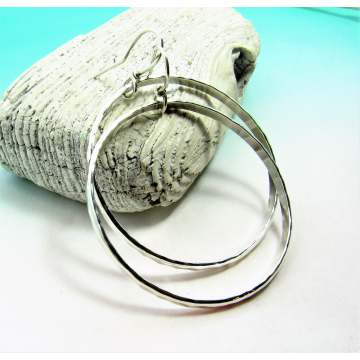 Large Hammered Argentium Sterling Silver Circle Hoop Earrings