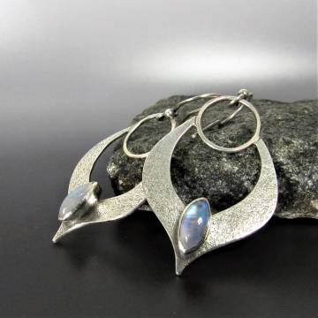 Lotus Petal Moonstone Earrings, Argentium Sterling Silver