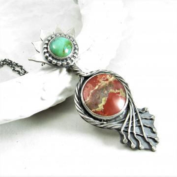 Terra Virgo - One Of A kind Jasper And Turquoise Pendant Necklace