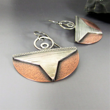 Higher Realm Mixed Metal Earrings, Abstract Angel, Copper And Sterling Silver