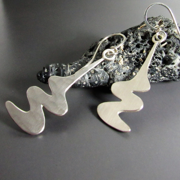 Modern Argentium Sterling Silver Earrings, Organic River