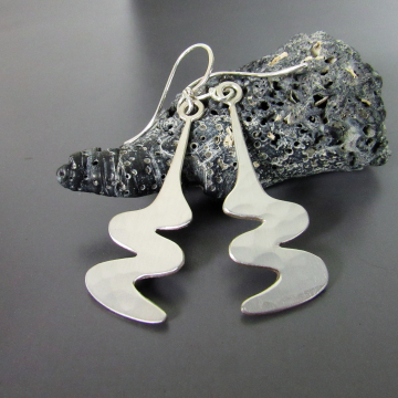 Modern Argentium Sterling Silver Earrings, Organic River