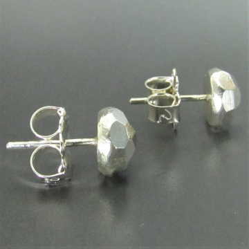 Faceted Argentium Sterling Silver Nugget Studs, Post Back Minimalist Earrings
