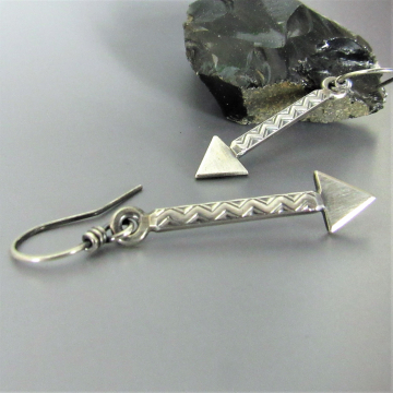 Sterling Silver Arrow Earrings, Geometric Zig Zag Pattern