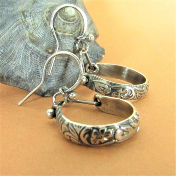 Sterling Silver Floral Dangle Earrings, Feminine, Romantic Jewelry