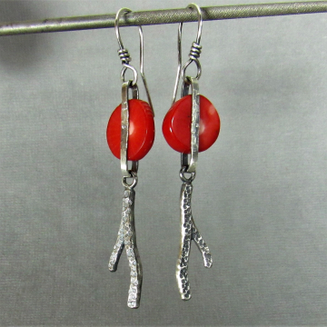 Sterling Silver And Red Coral Earrings, Limited Edition