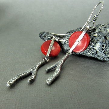 Sterling Silver And Red Coral Earrings, Limited Edition